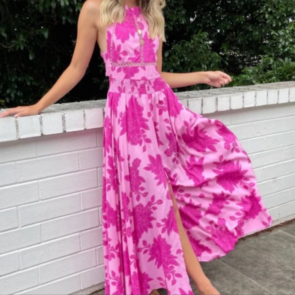 NWT Abel the Label Anthropologie Blue Bell Cottage Floral Maxi Halter Dress - Picture 8 of 13